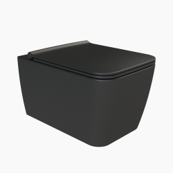 Λεκάνη Κρεμαστή Πορσελάνης Cerastyle Hera Rimless με Κάλυμμα Αντιβακτηριακό Slim Soft Close 019707-w-97 Black Matt (Μαύρο)